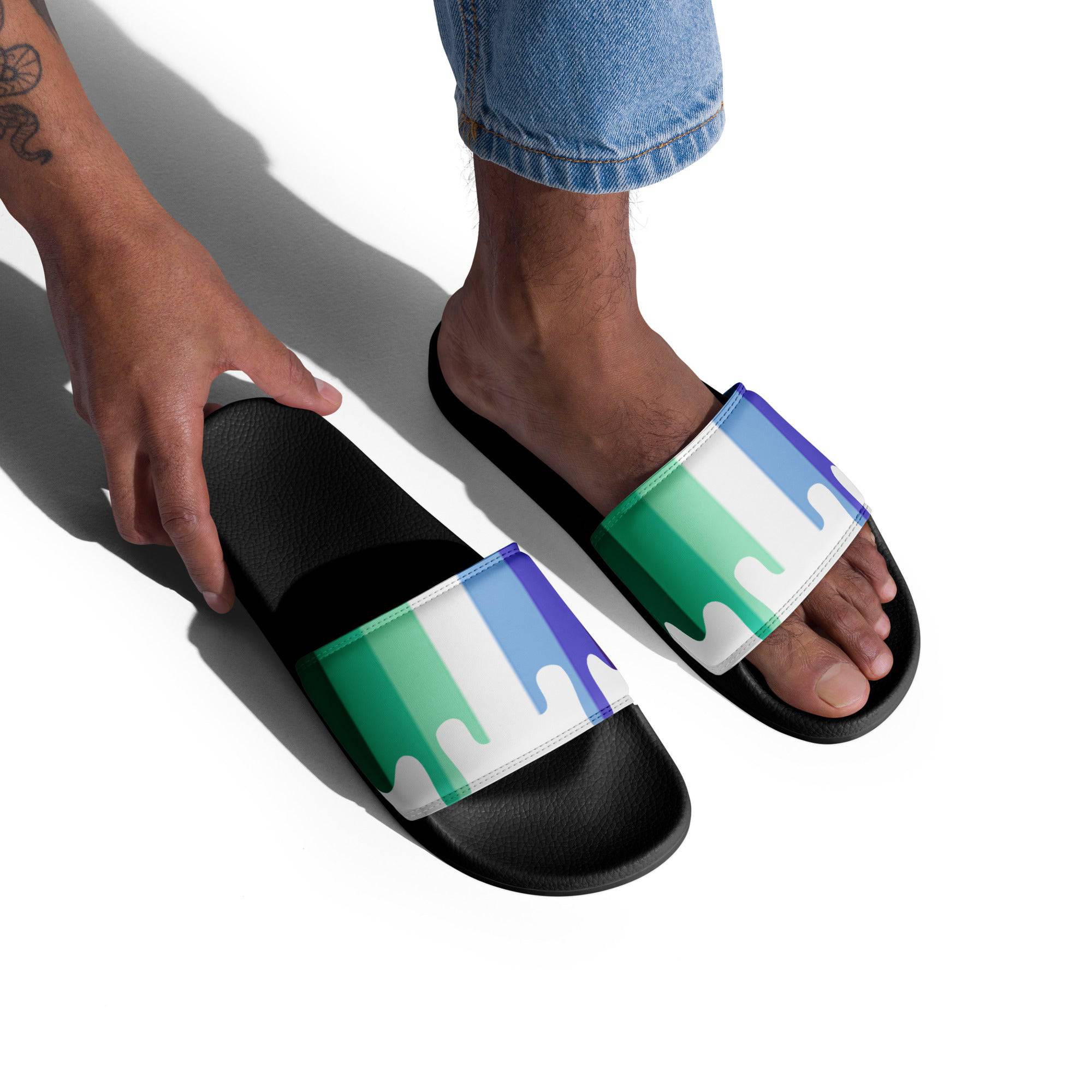 MLM pride men's slides, view 2 — Rose Gold Co