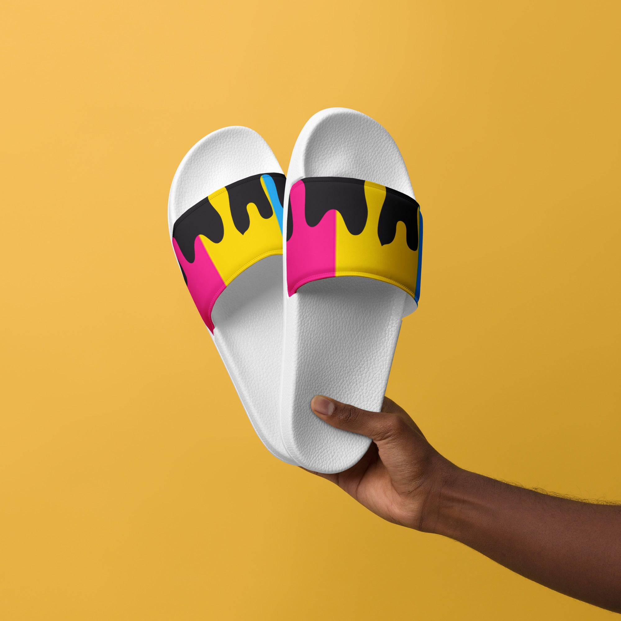 Melting pansexual pride men's slides, view 8 — Rose Gold Co