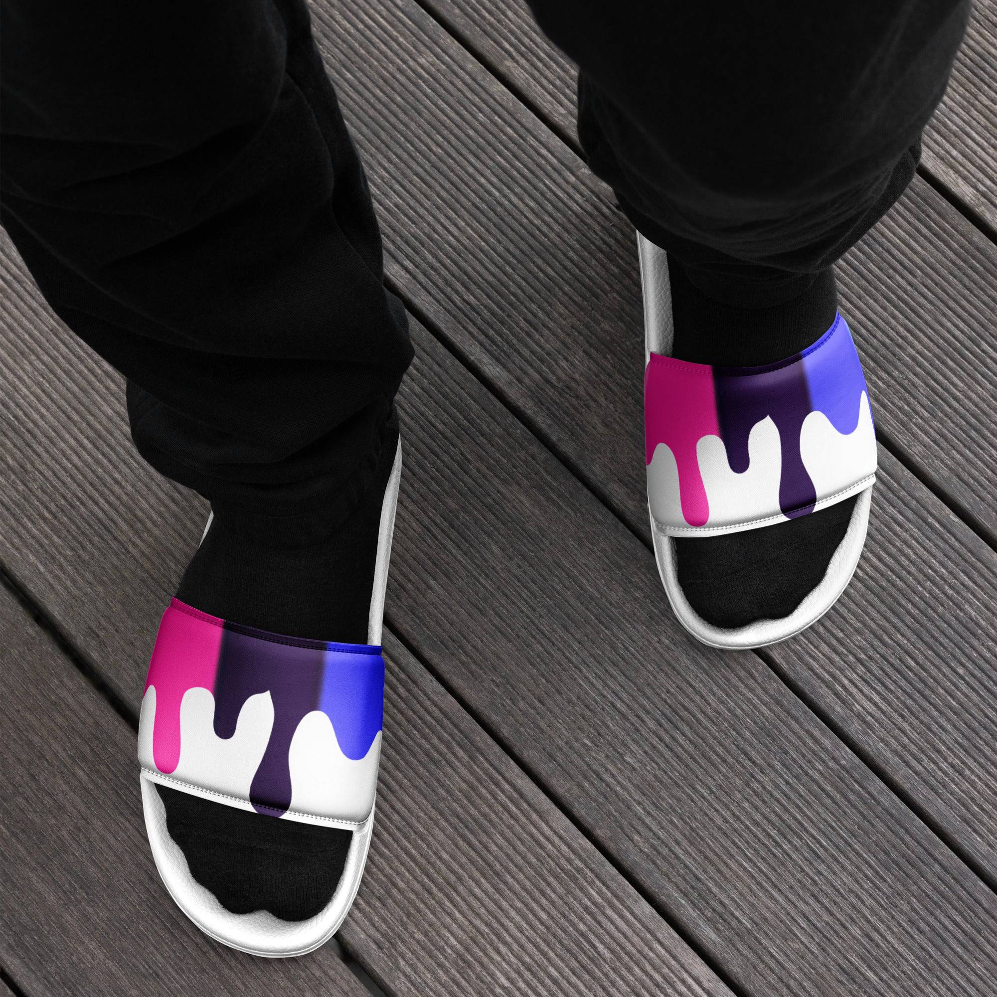 Omni melting pride flag men's slides, view 2 — Rose Gold Co
