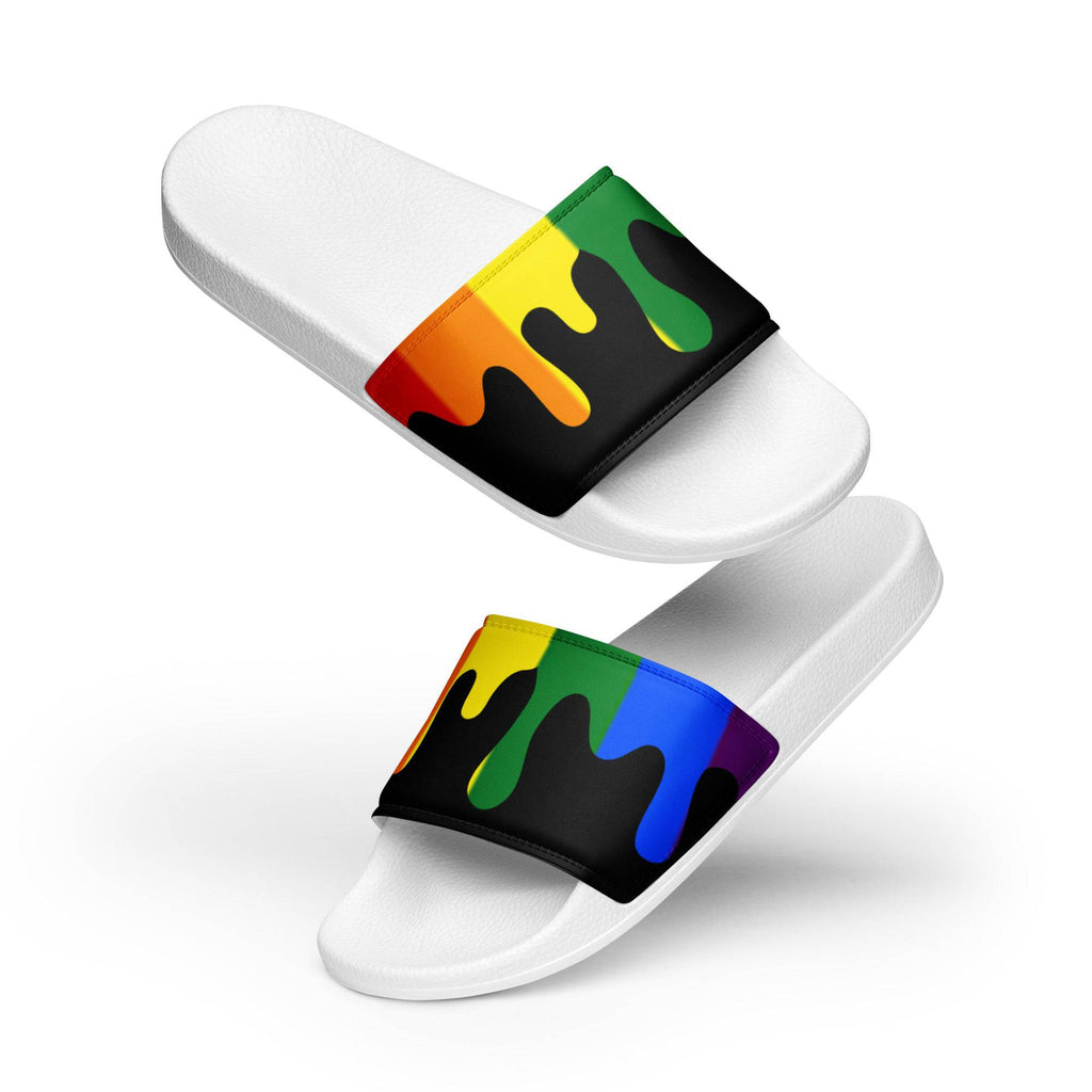 Rainbow melting pride flag men's slides, view 5 — Rose Gold Co