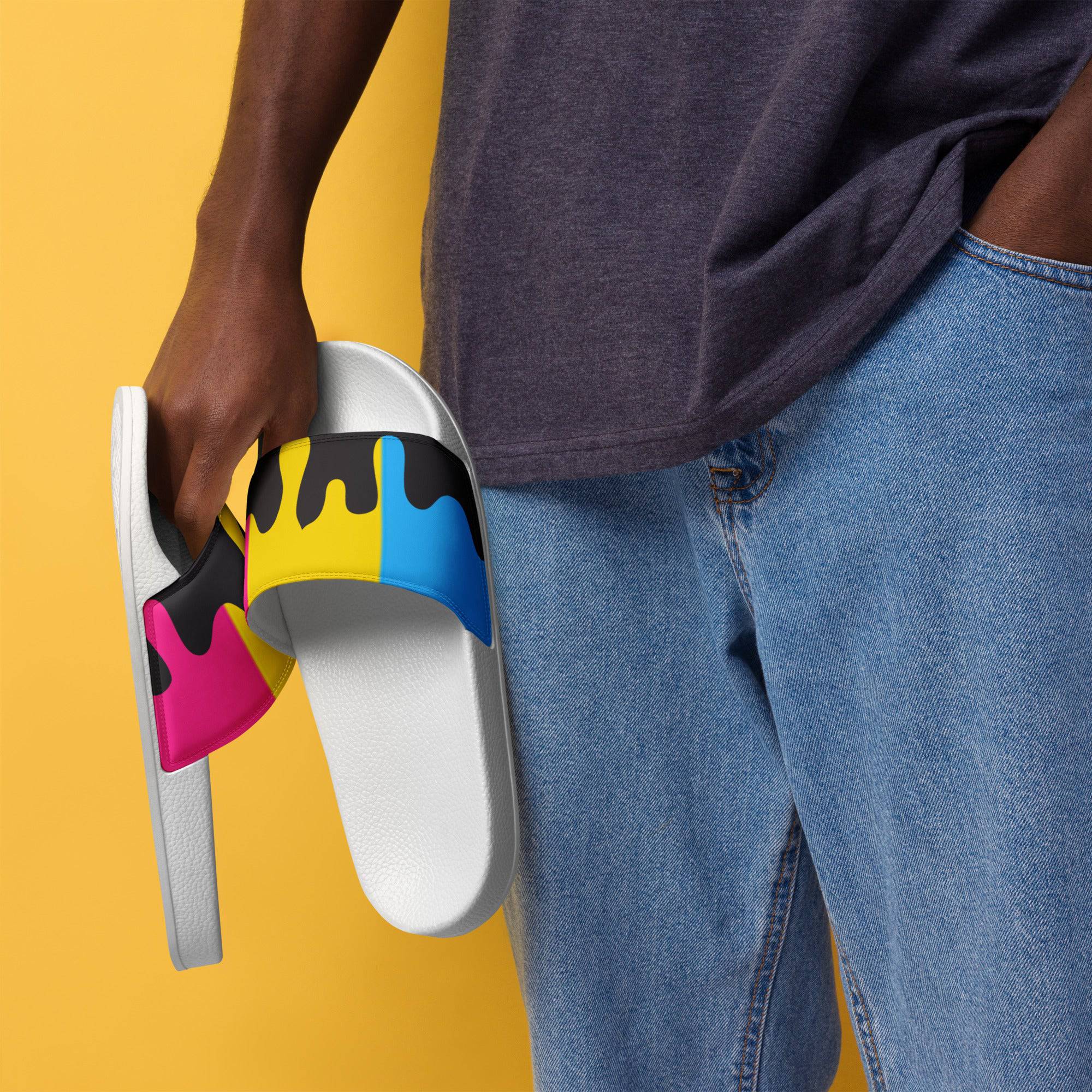 Melting pansexual pride men's slides, view 9 — Rose Gold Co