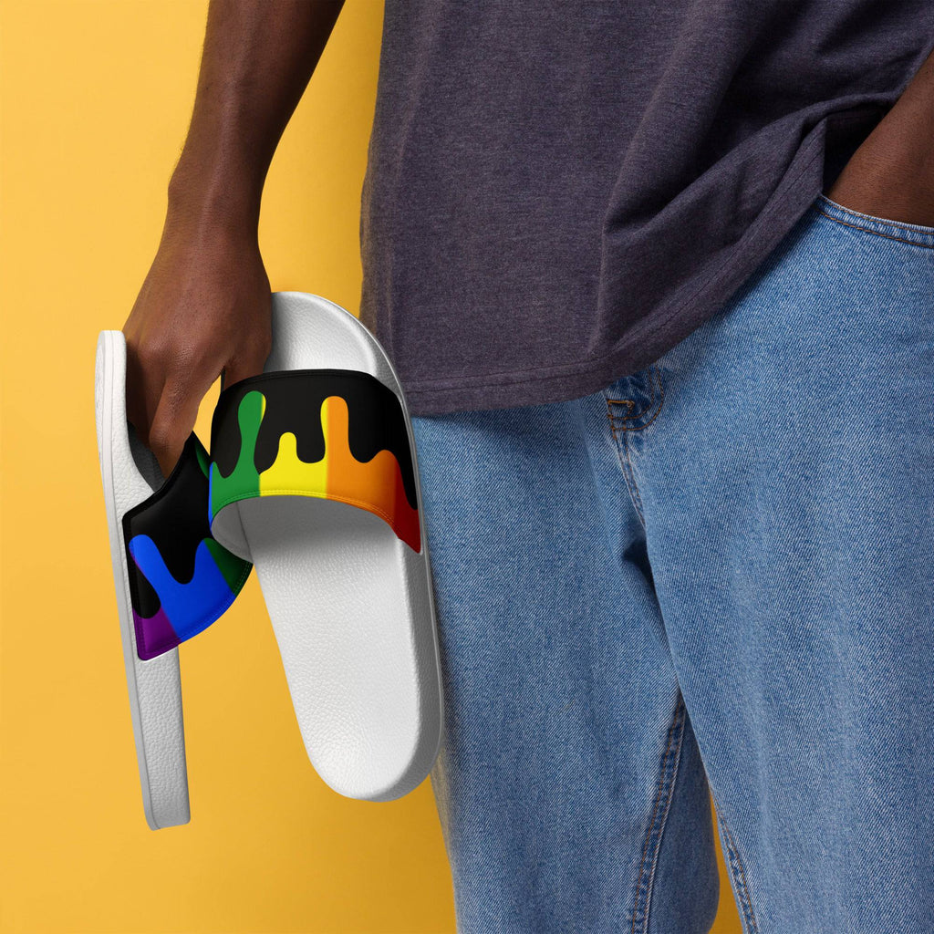 Rainbow melting pride flag men's slides, view 9 — Rose Gold Co