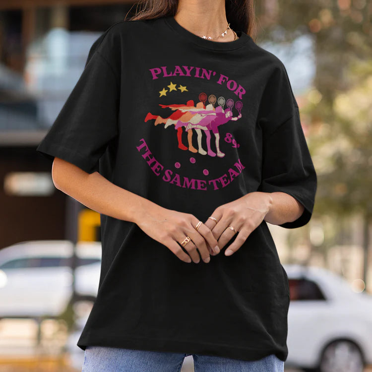 "Same Team" lesbian pride tee, view 3 — Rose Gold Co