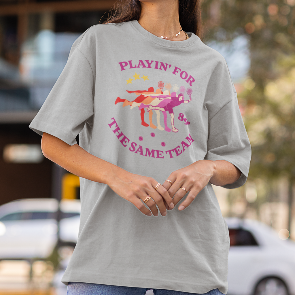 "Same Team" lesbian pride tee, view 4 — Rose Gold Co