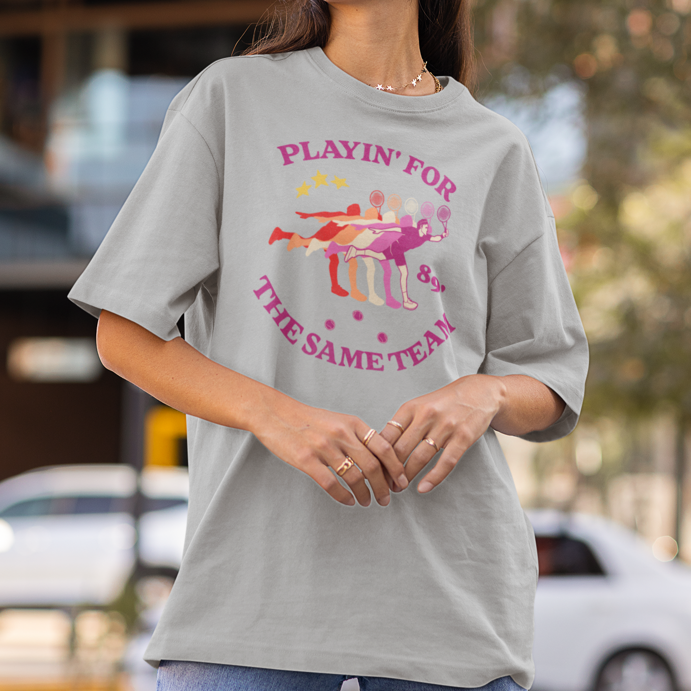 "Same Team" lesbian pride tee, view 4 — Rose Gold Co