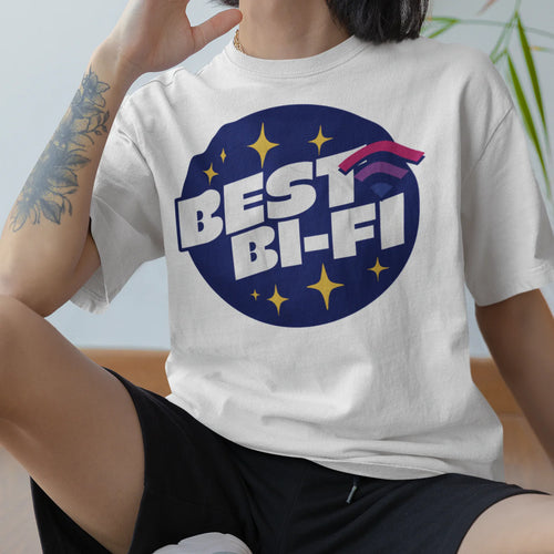 "Best Bi-Fi" bisexual pride pun tee — Rose Gold Co