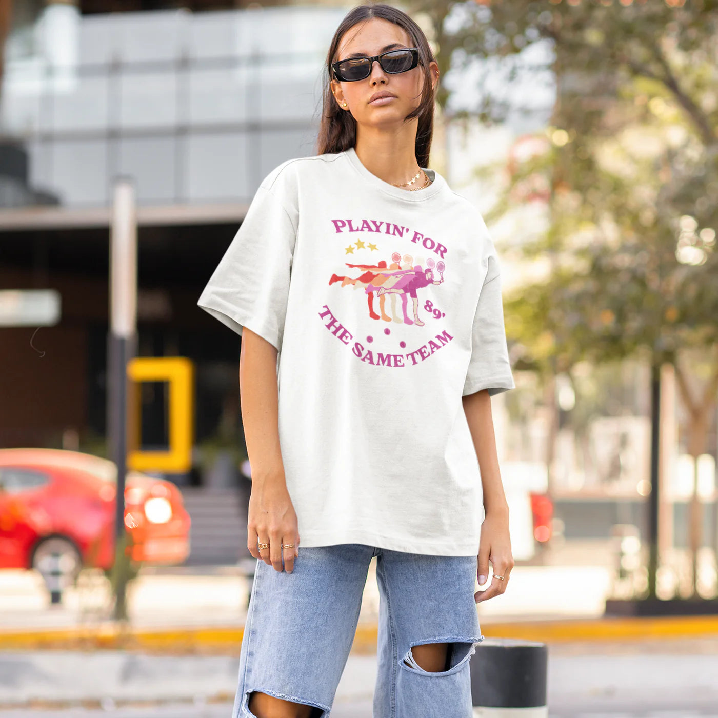 "Same Team" lesbian pride tee, view 2 — Rose Gold Co