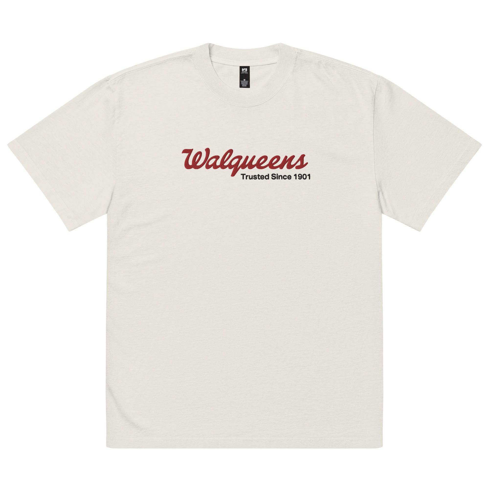 Walqueens oversized faded embroidered tee, view 2 — Rose Gold Co