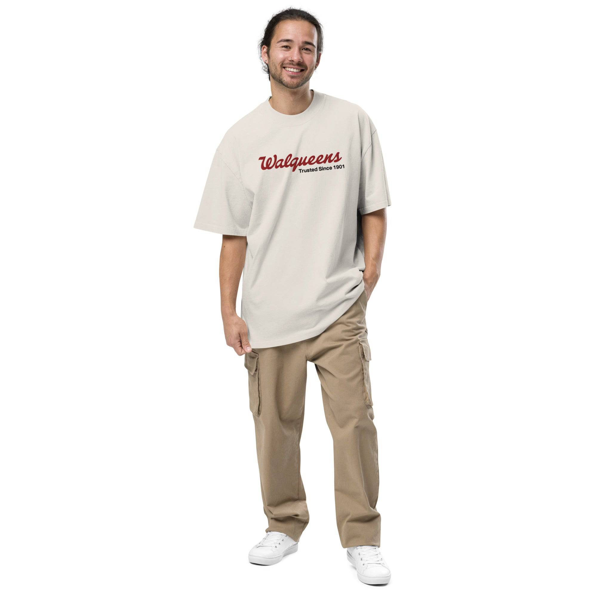 Walqueens oversized faded embroidered tee, view 4 — Rose Gold Co