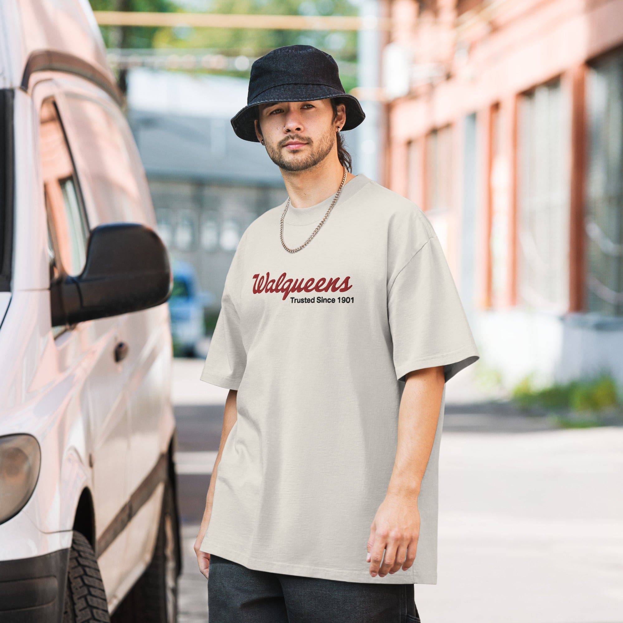 Walqueens oversized faded embroidered tee, view 5 — Rose Gold Co