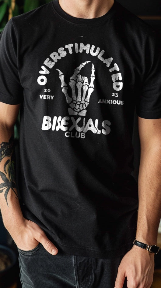 Overstimulated Bisexuals Club tee, view 3 — Rose Gold Co