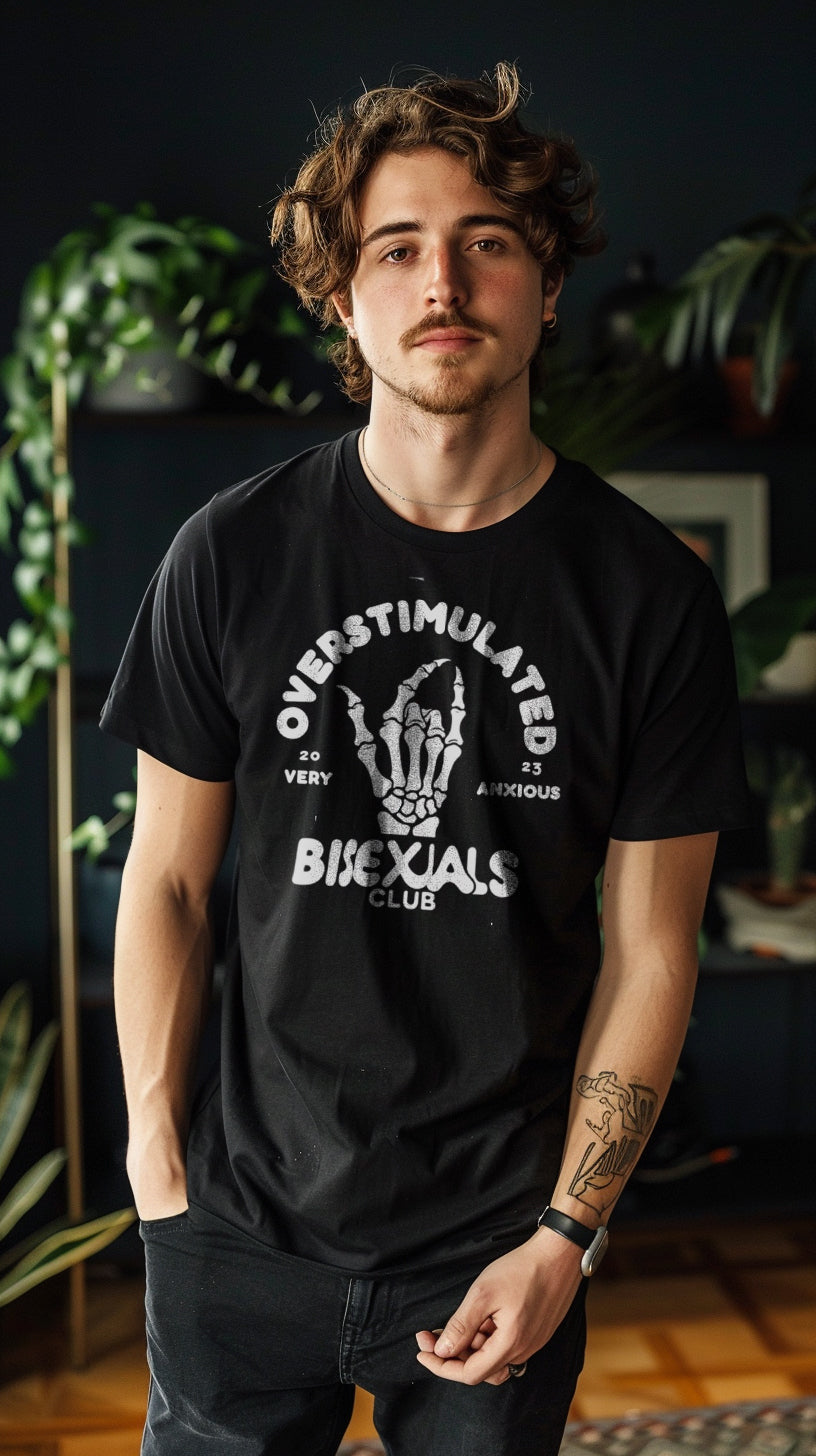 Overstimulated Bisexuals Club tee, view 4 — Rose Gold Co