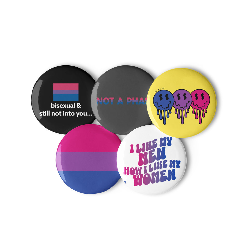 Bisexual pride pin buttons 5 pack, front view — Rose Gold Co