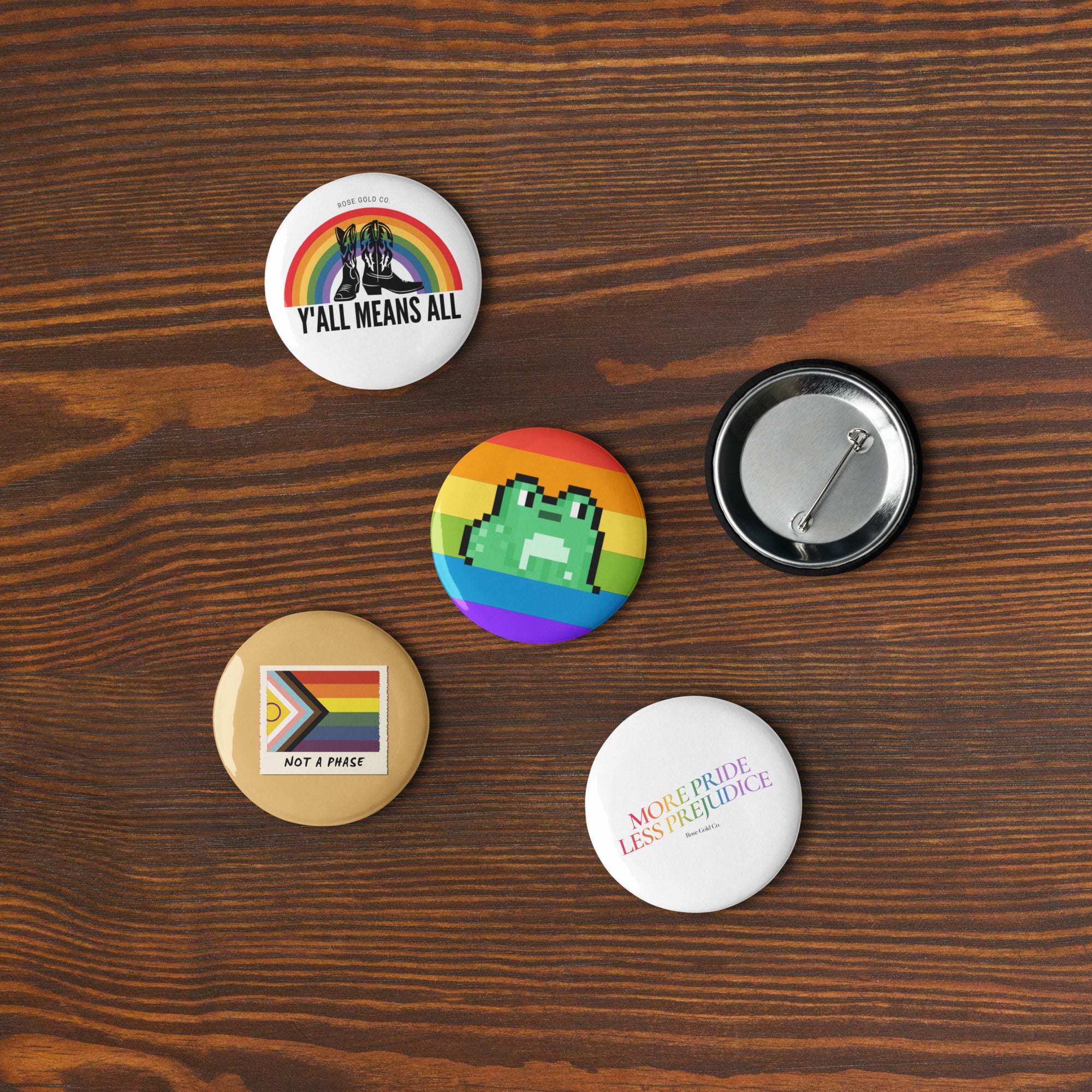 Rainbow pride pin buttons 5 pack — Rose Gold Co