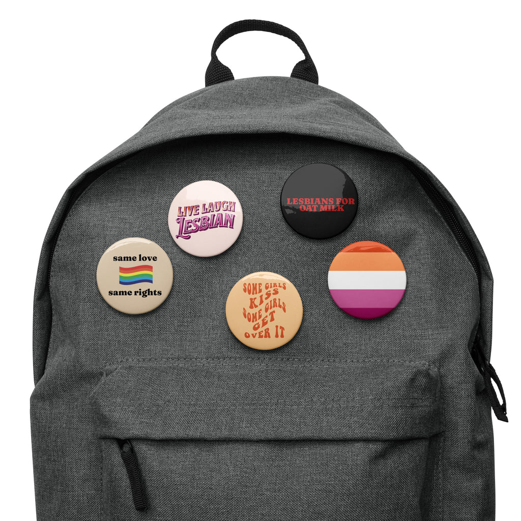 Lesbian pride pin buttons 5 pack, flat lay — Rose Gold Co