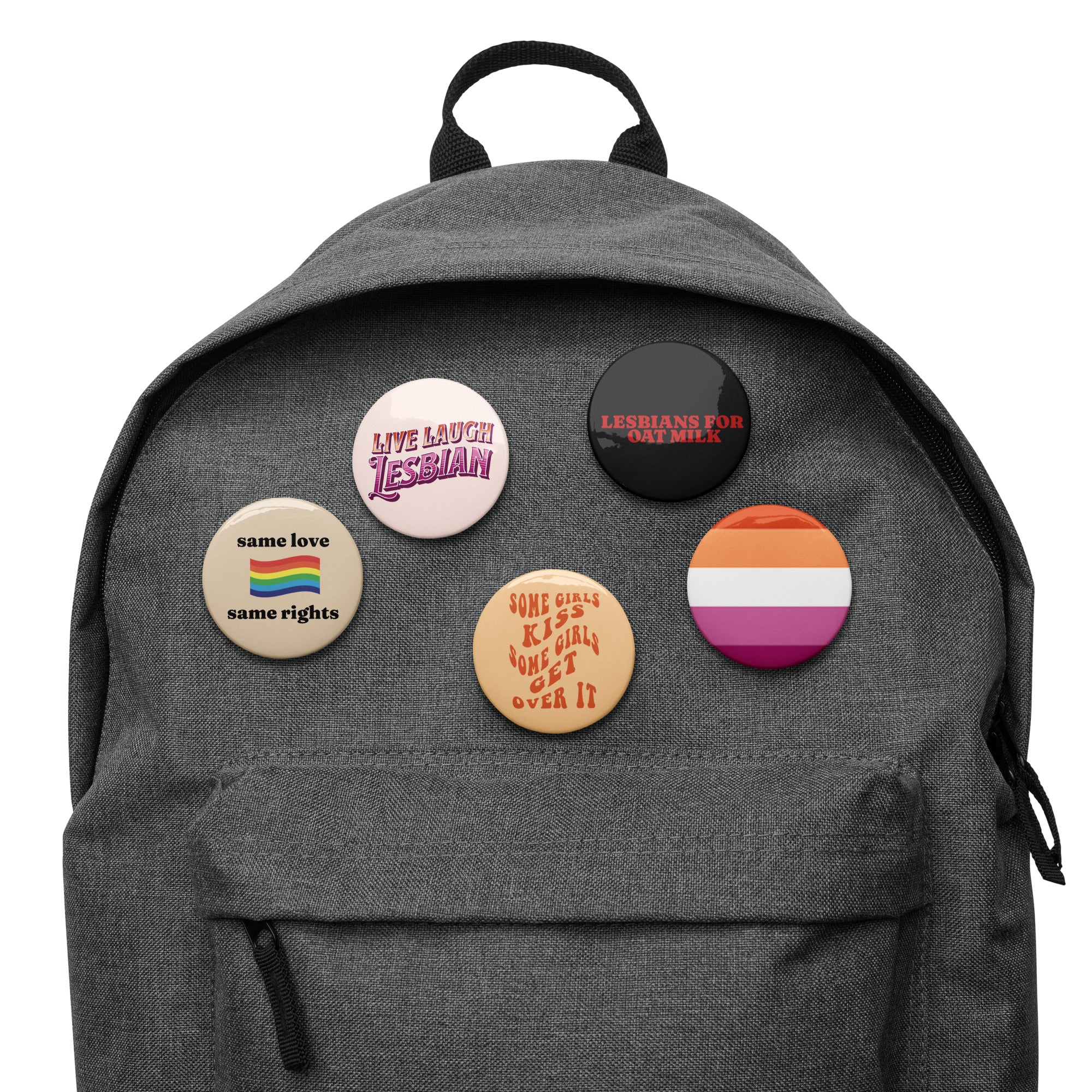 Lesbian pride pin buttons 5 pack, flat lay — Rose Gold Co