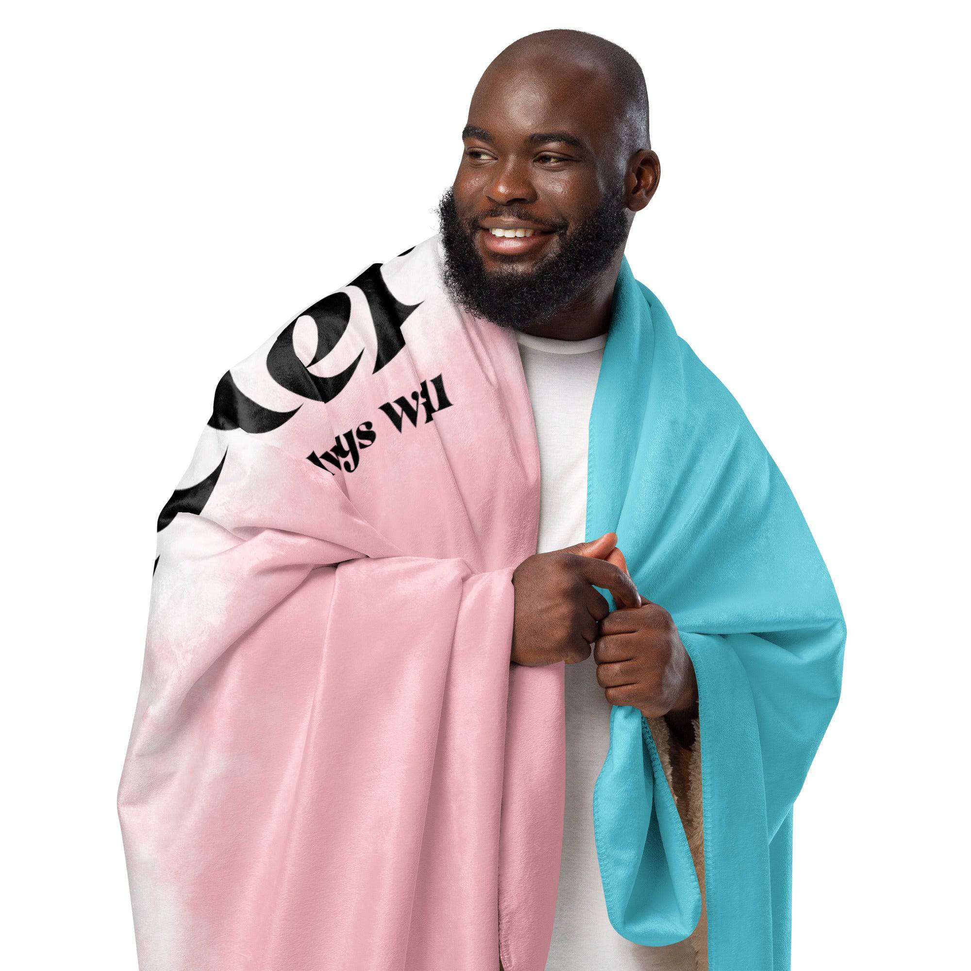 Trans Lives Matter sherpa blanket, view 2 — Rose Gold Co