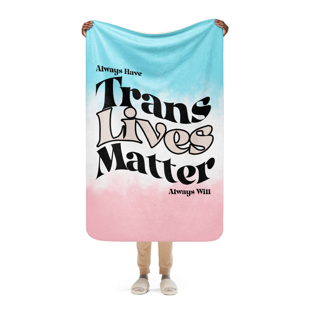 Trans Lives Matter sherpa blanket, view 3 — Rose Gold Co