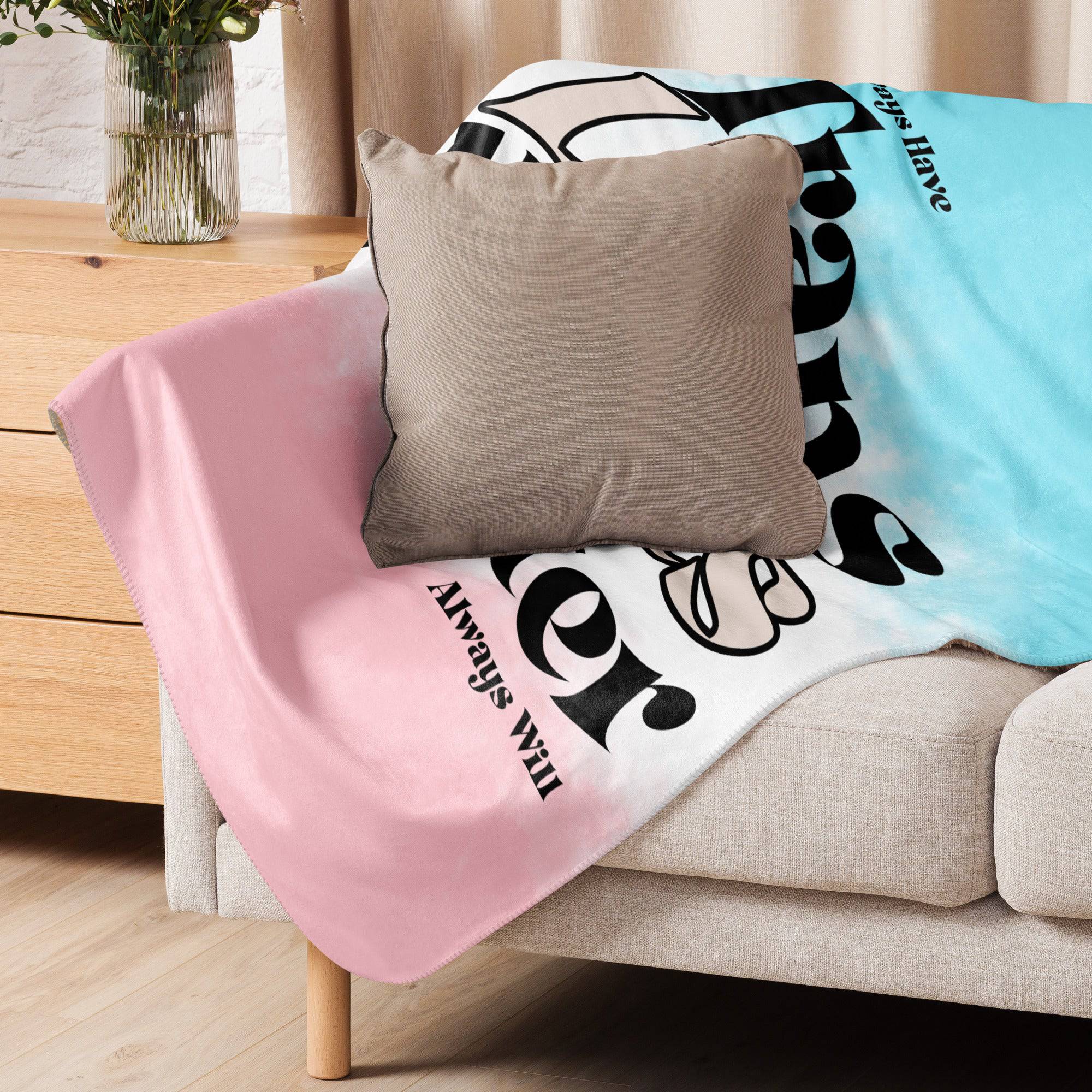 Trans Lives Matter sherpa blanket, view 4 — Rose Gold Co