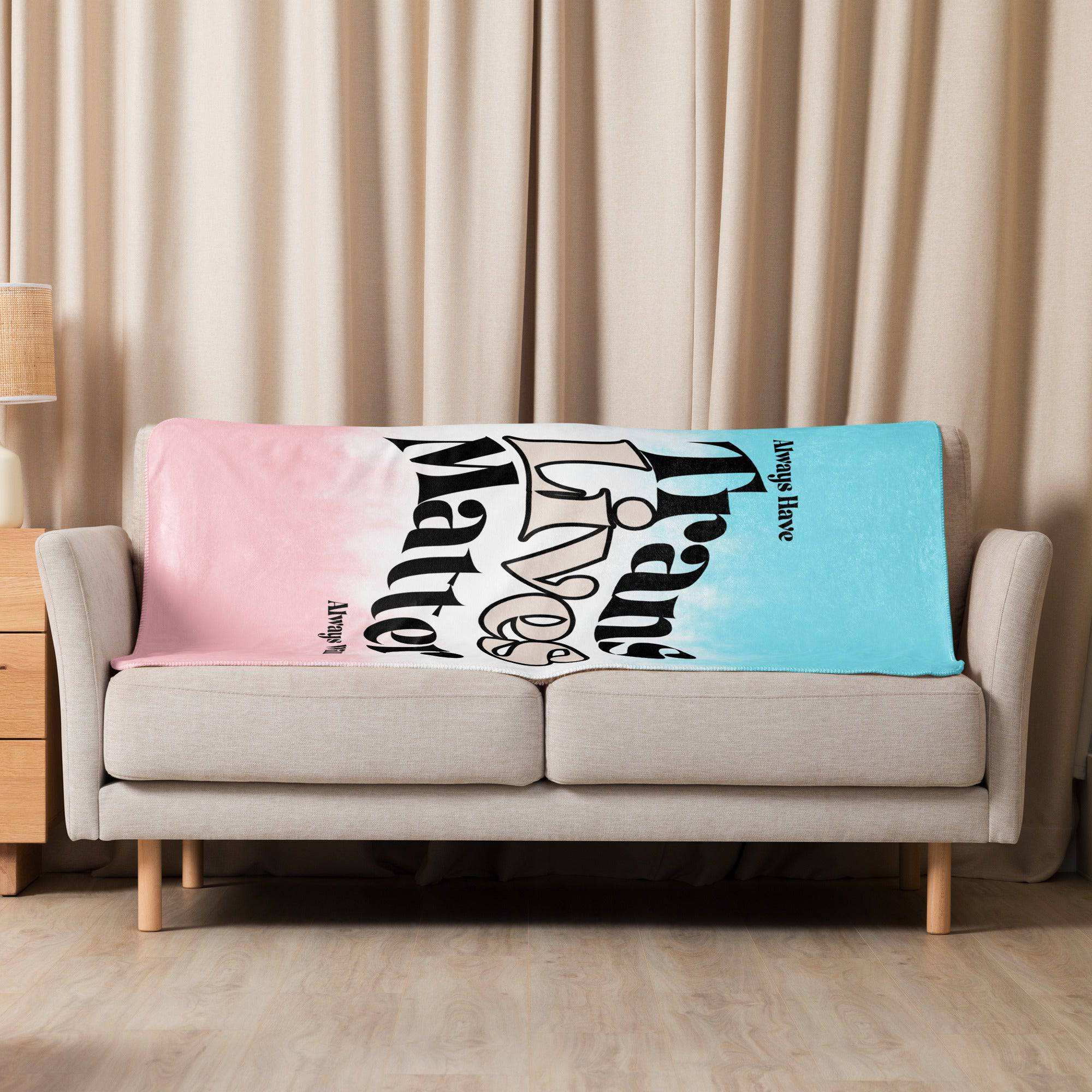 Trans Lives Matter sherpa blanket, view 5 — Rose Gold Co