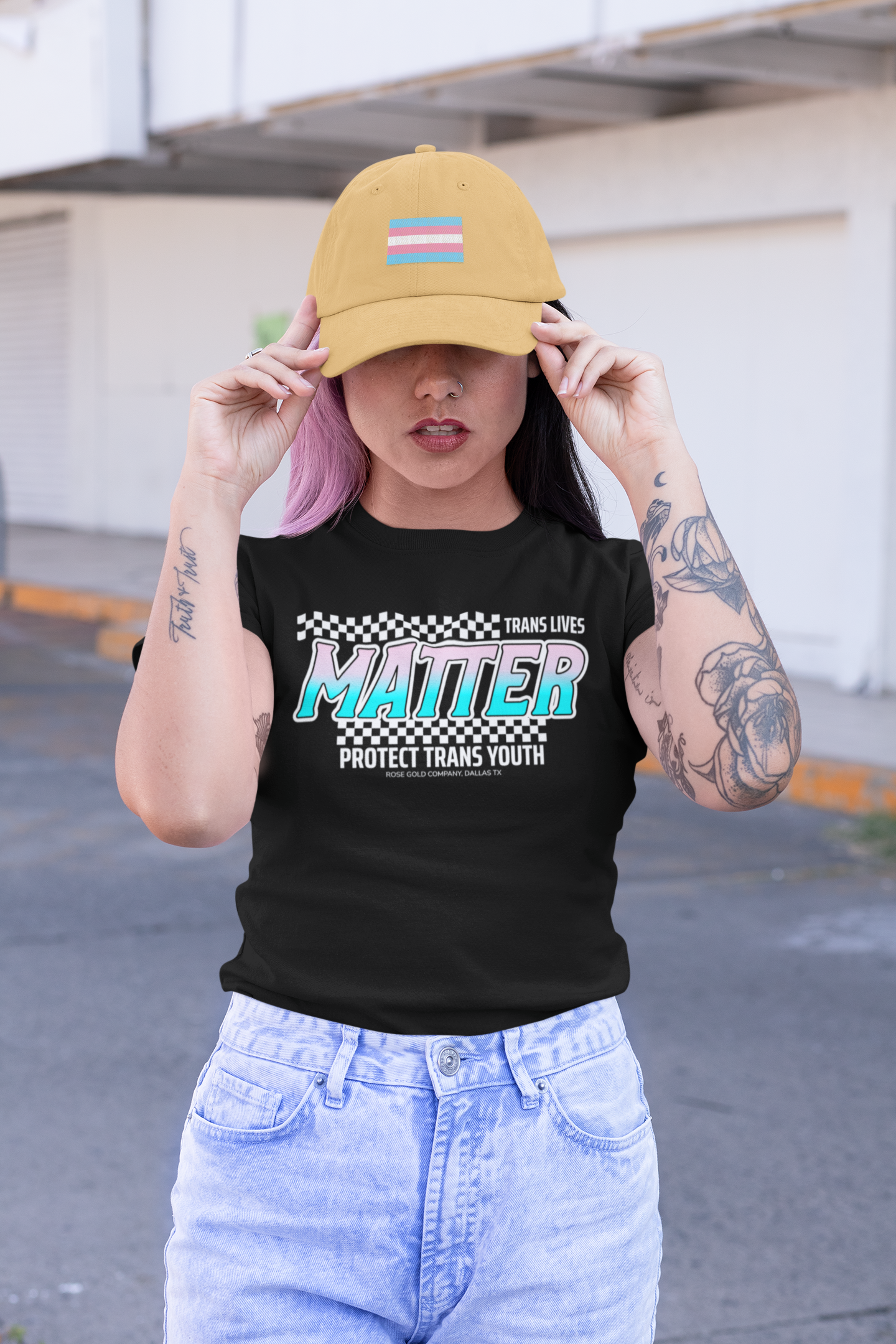Trans Lives Matter Racing Front & Back T-Shirt - Rose Gold Co. Shop