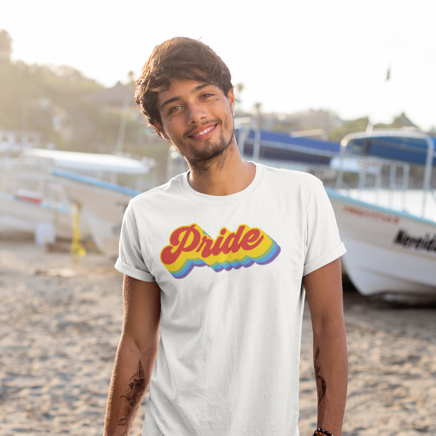Vintage rainbow gay pride retro tee, view 3 — Rose Gold Co