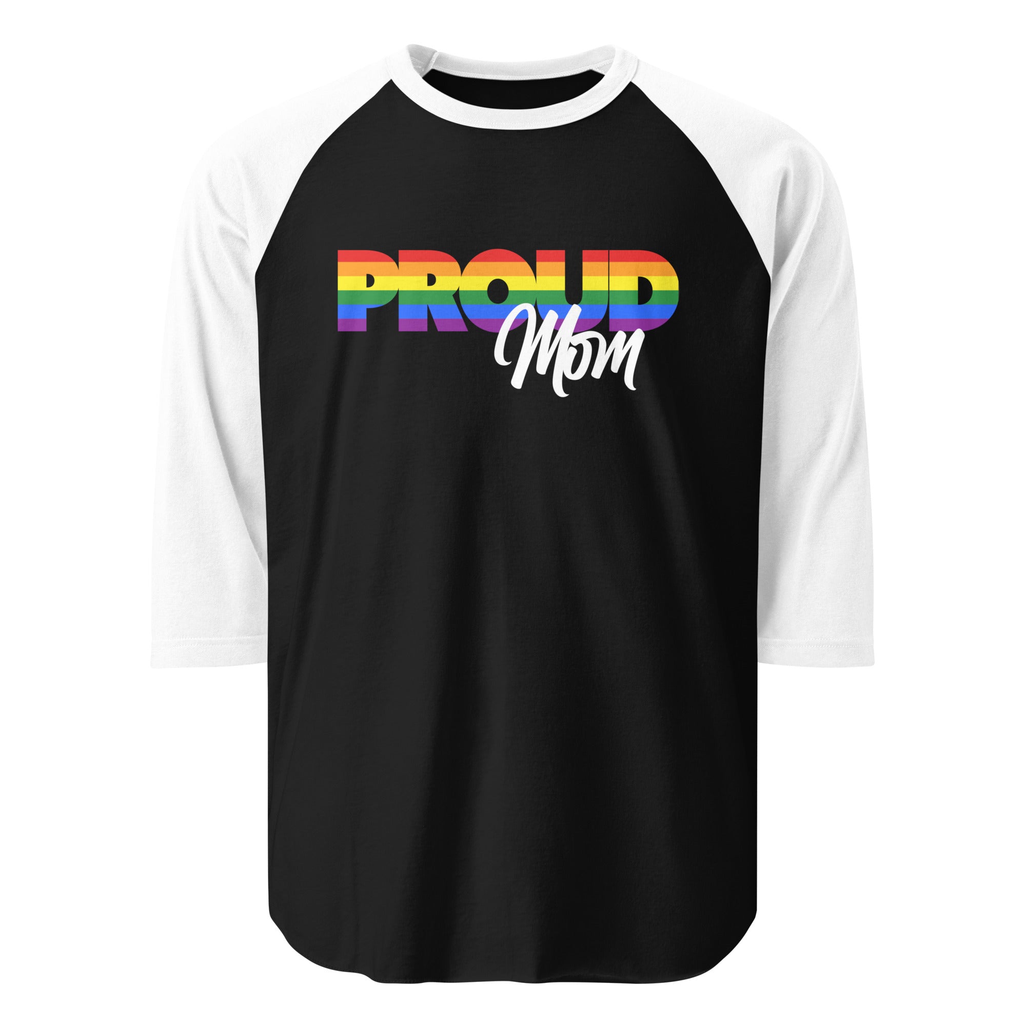 Proud Mom rainbow raglan baseball tee, view 9 — Rose Gold Co