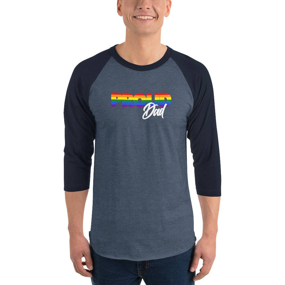 Proud Dad 3/4 sleeve raglan tee, front view — Rose Gold Co