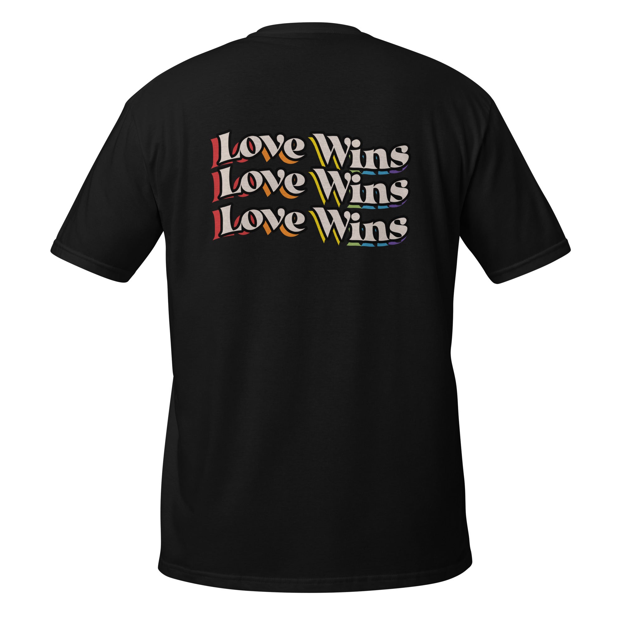 Love Wins rainbow shadow front and back tee, view 3 — Rose Gold Co