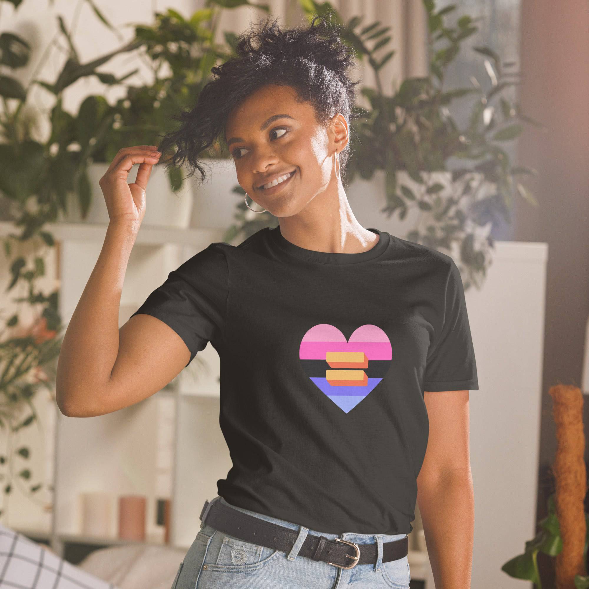 Omni heart pride tee, front view — Rose Gold Co