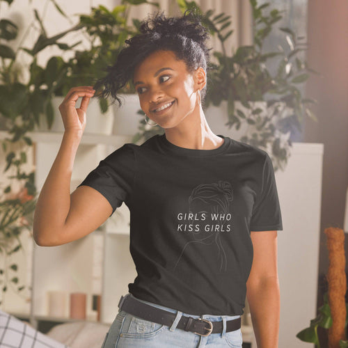 Girls Who Kiss Girls lesbian tee, view 2 — Rose Gold Co