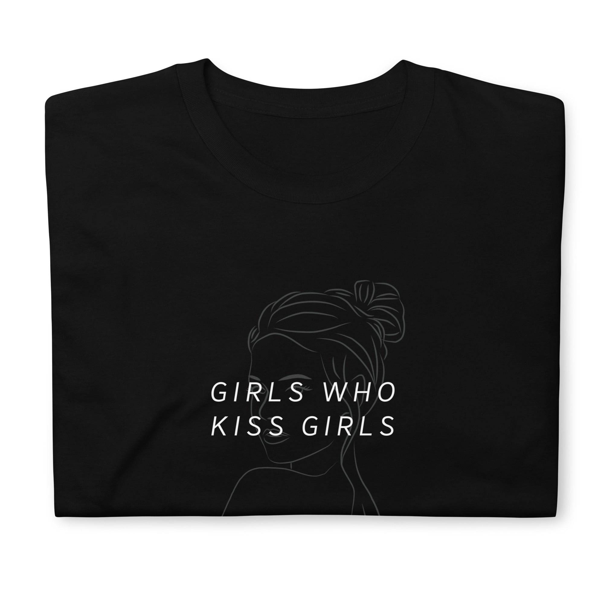 Girls Who Kiss Girls lesbian tee, front view — Rose Gold Co