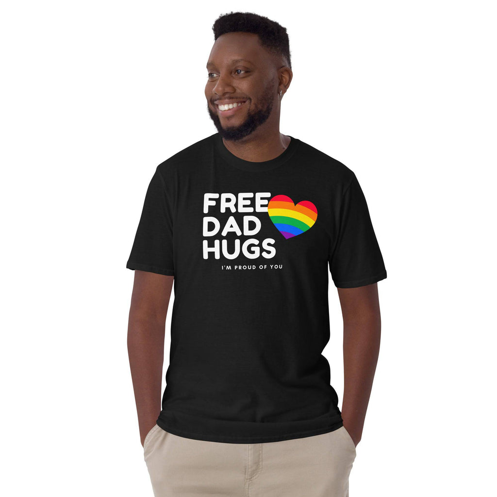 Free Dad Hugs rainbow ally t-shirt, view 2 — Rose Gold Co