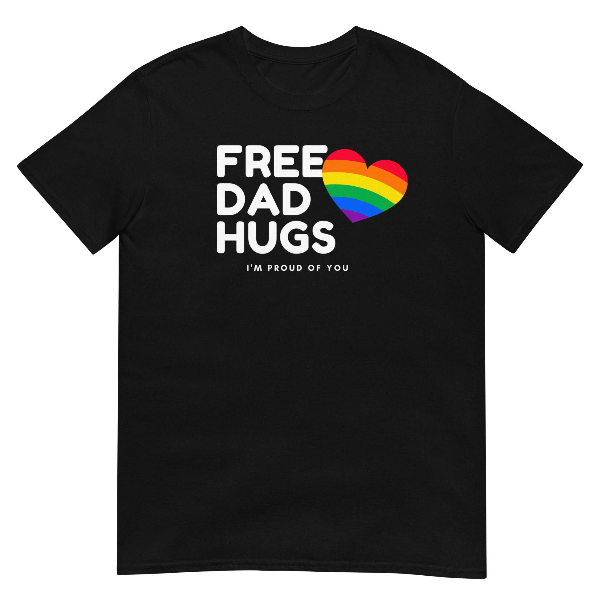 Free Dad Hugs rainbow ally t-shirt, view 3 — Rose Gold Co