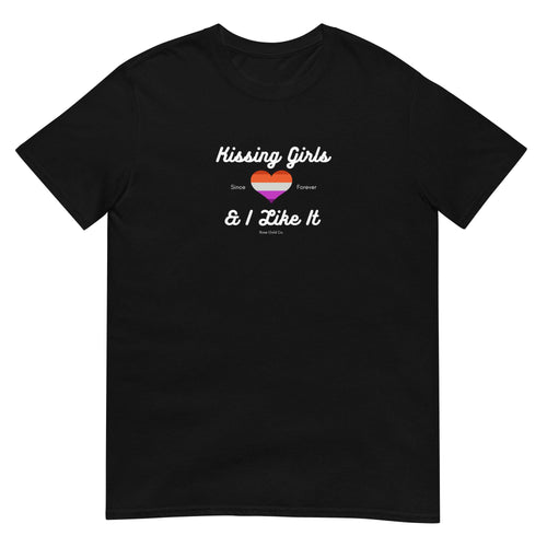 Kissing Girls and I Like It lesbian t-shirt, view 2 — Rose Gold Co