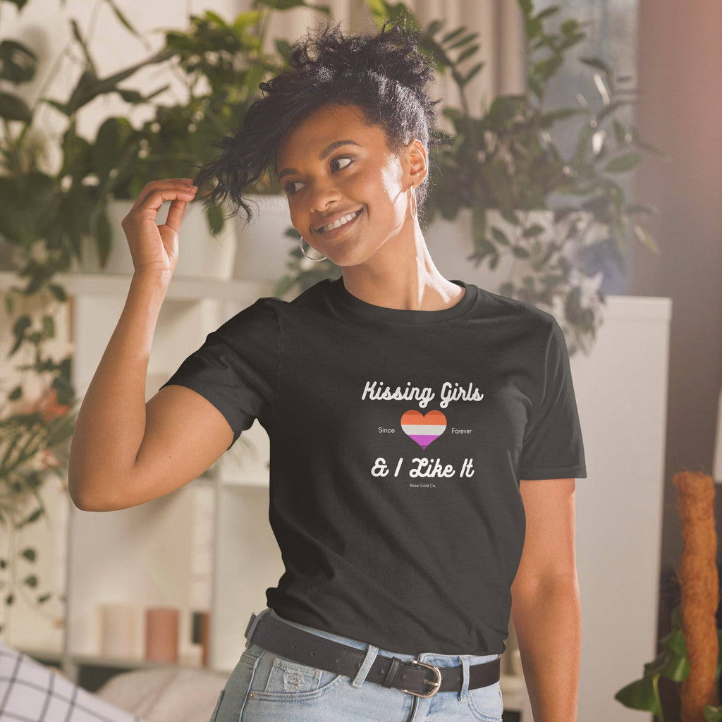 Kissing Girls and I Like It lesbian t-shirt, view 3 — Rose Gold Co