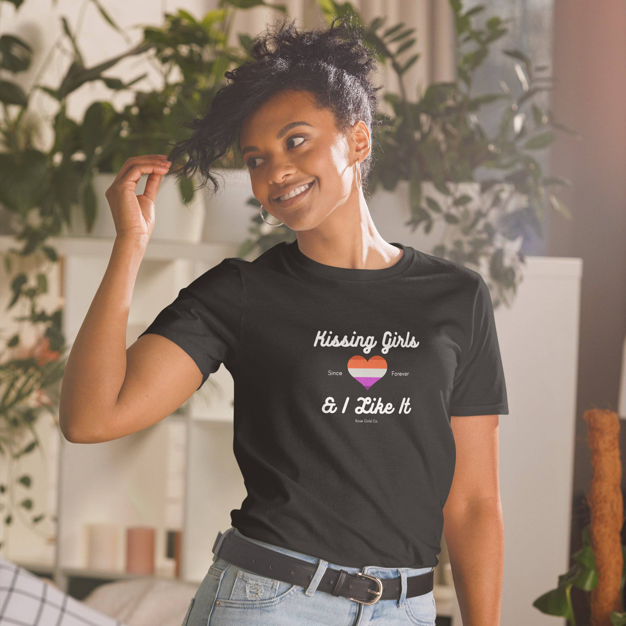Kissing Girls and I Like It lesbian t-shirt, view 3 — Rose Gold Co