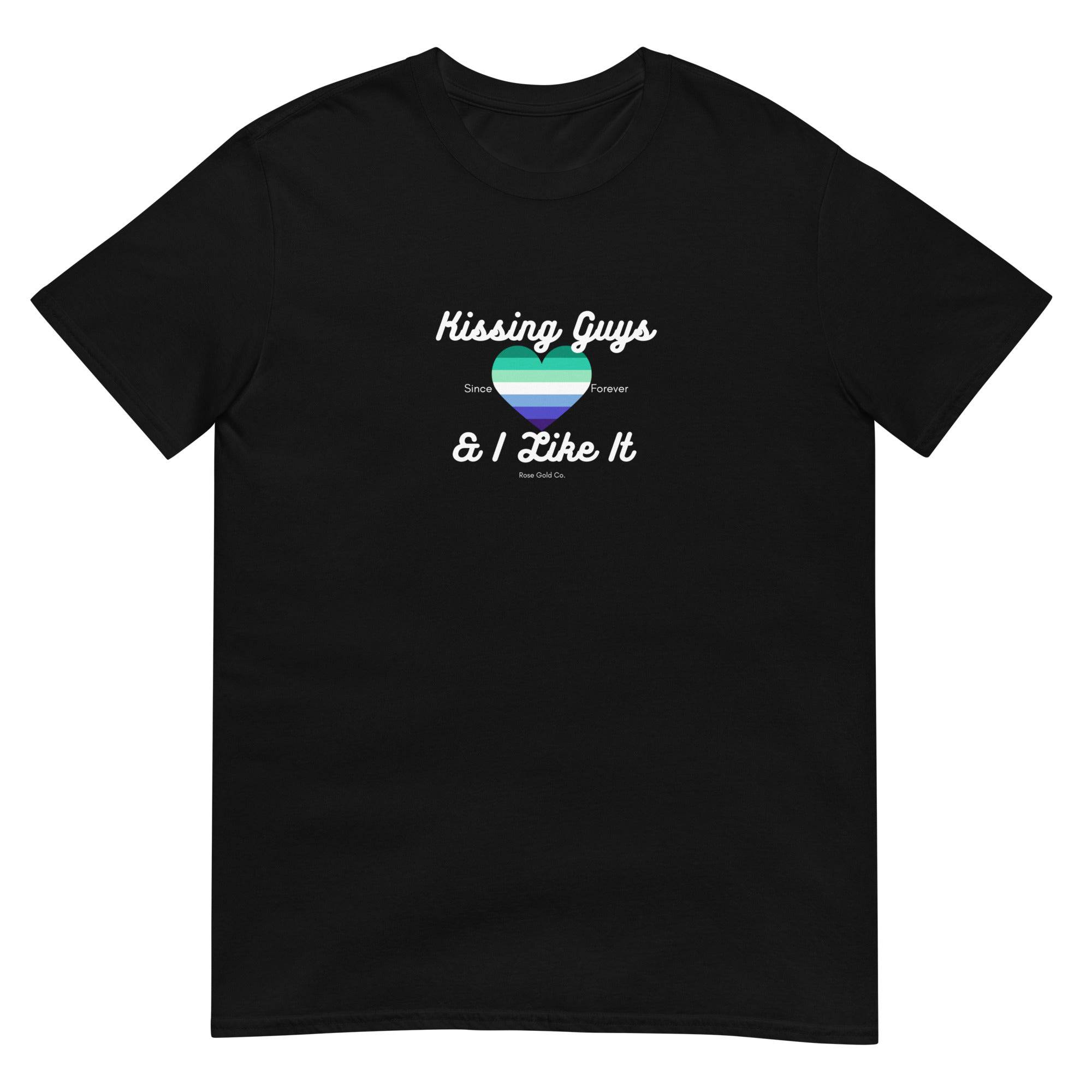 Kissing Guys MLM pride t-shirt, view 4 — Rose Gold Co