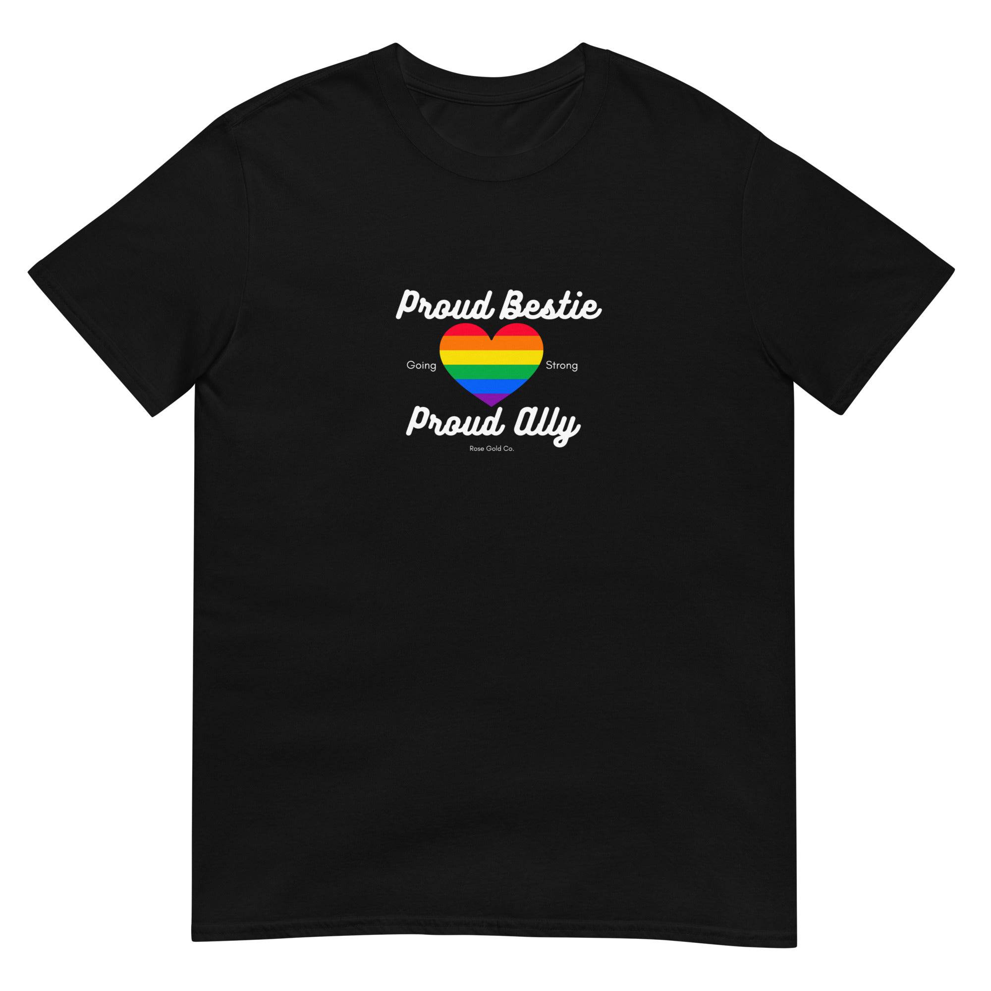 Proud Bestie ally pride t-shirt, view 2 — Rose Gold Co