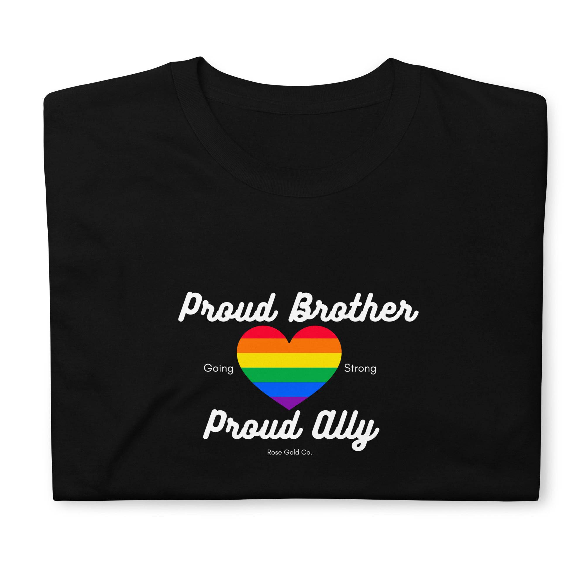 Proud Brother ally pride t-shirt, front view — Rose Gold Co
