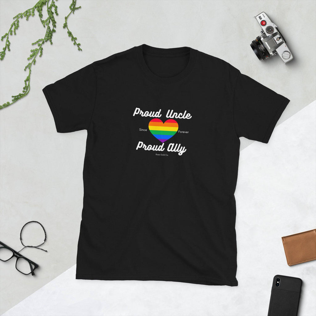 Proud Uncle ally pride t-shirt, front view — Rose Gold Co