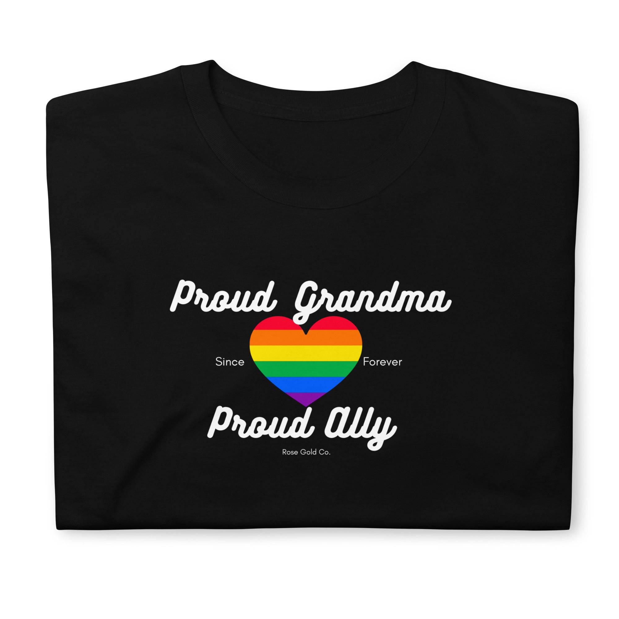 Proud Grandma ally pride t-shirt, front view — Rose Gold Co