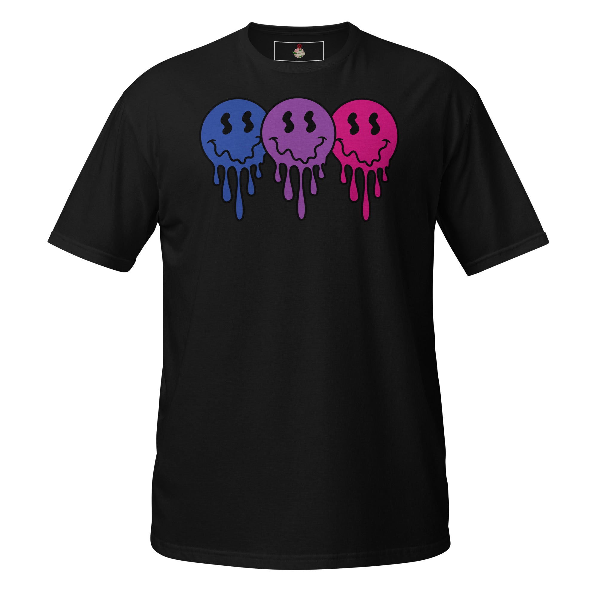 Bisexual pride smiley face tee, view 3 — Rose Gold Co