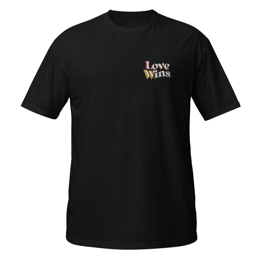 Love Wins rainbow shadow front and back tee, view 2 — Rose Gold Co