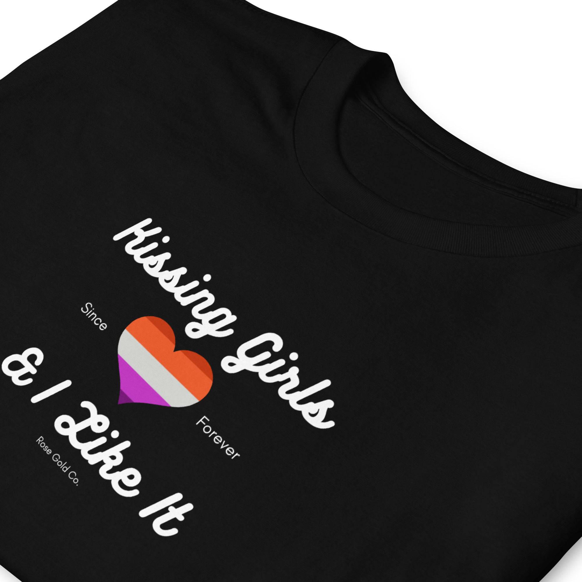 Kissing Girls and I Like It lesbian t-shirt, view 4 — Rose Gold Co