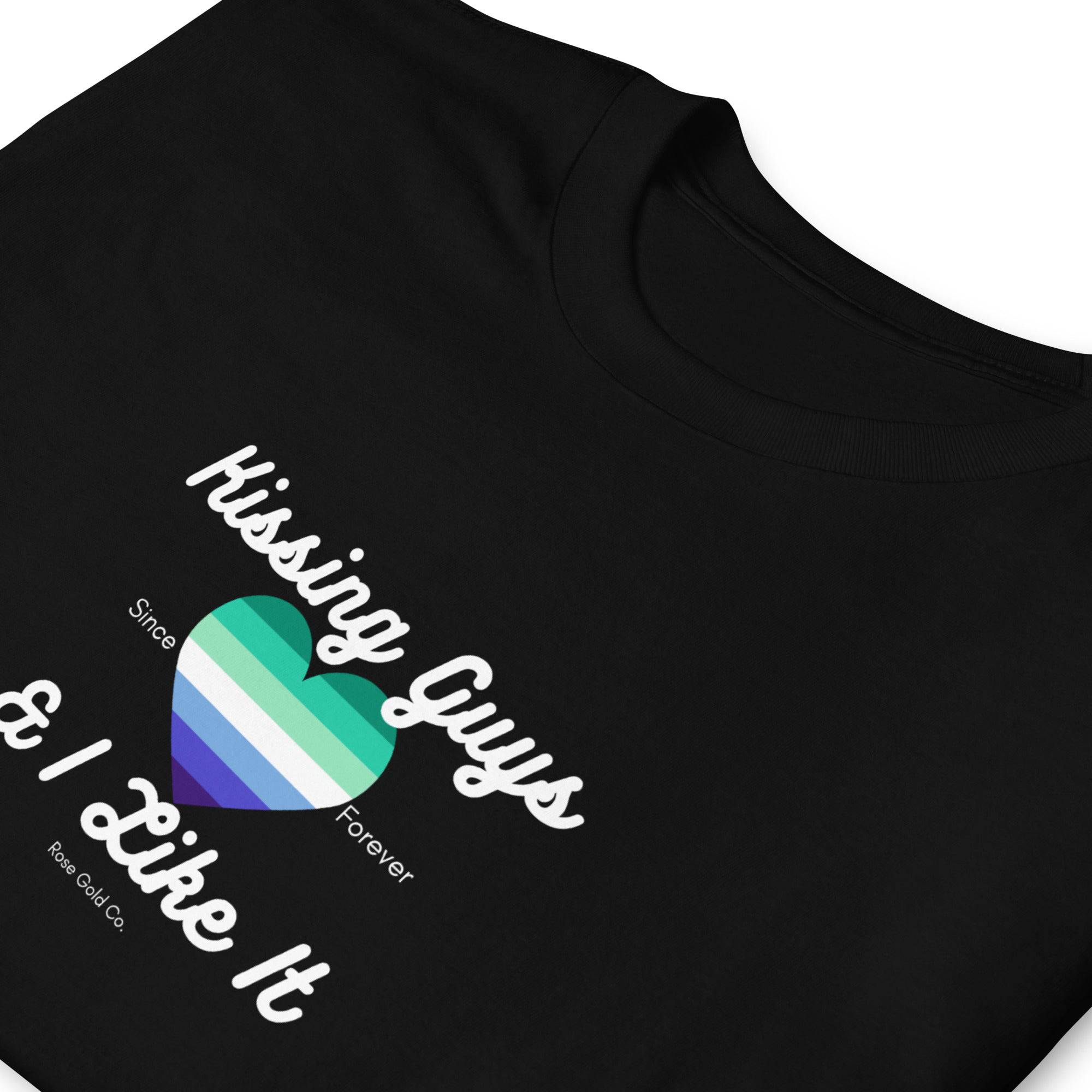 Kissing Guys MLM pride t-shirt, view 6 — Rose Gold Co