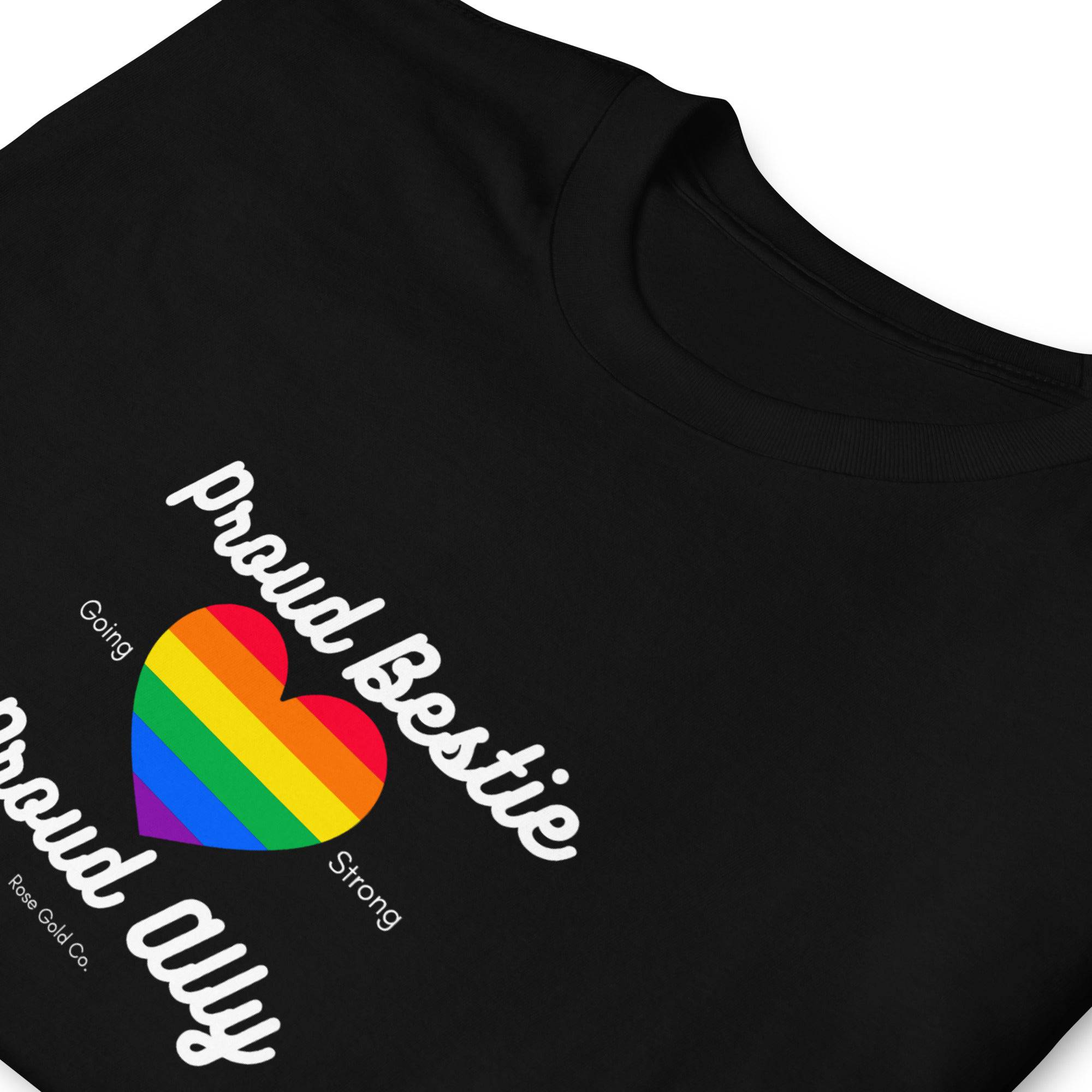Proud Bestie ally pride t-shirt, view 3 — Rose Gold Co
