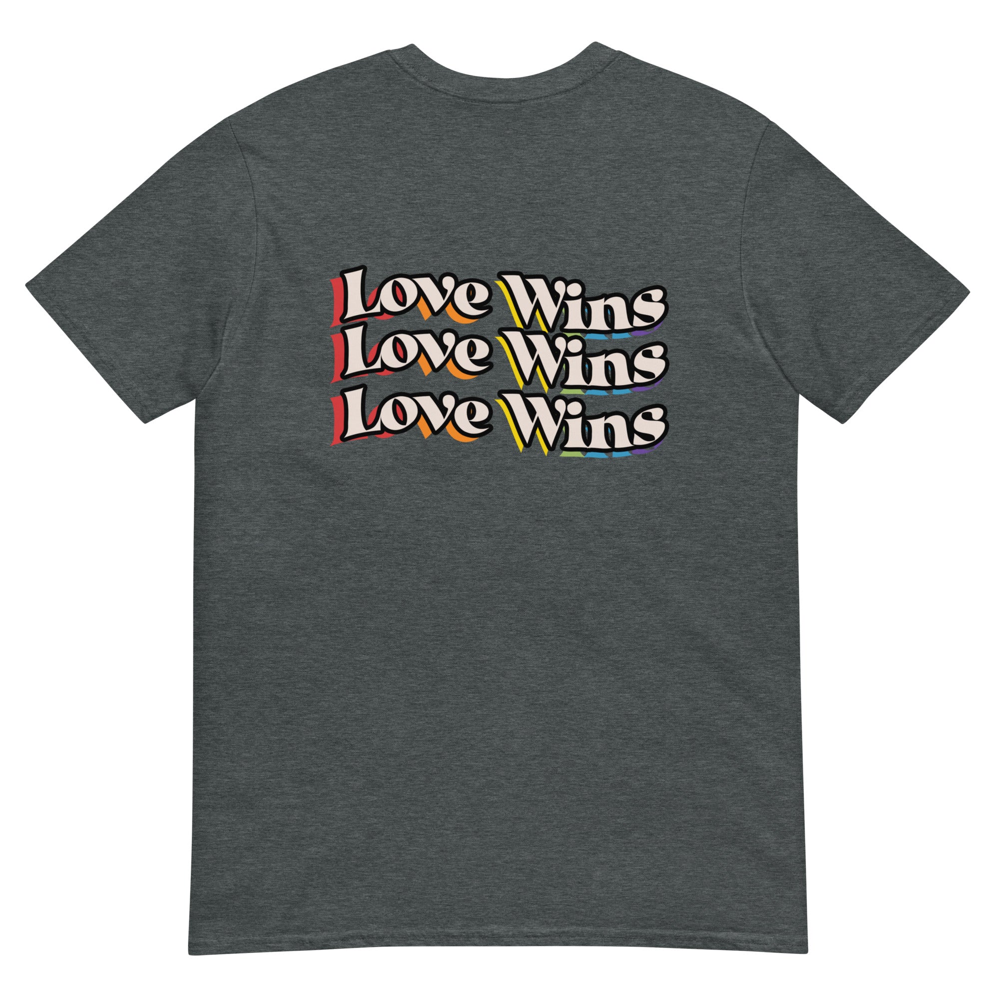 Love Wins rainbow shadow front and back tee, view 6 — Rose Gold Co