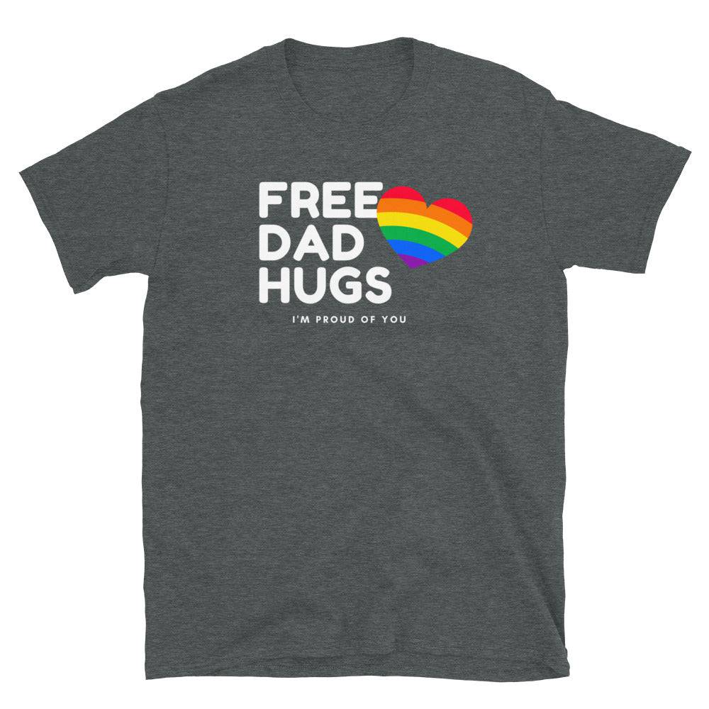Free Dad Hugs rainbow ally t-shirt, view 5 — Rose Gold Co