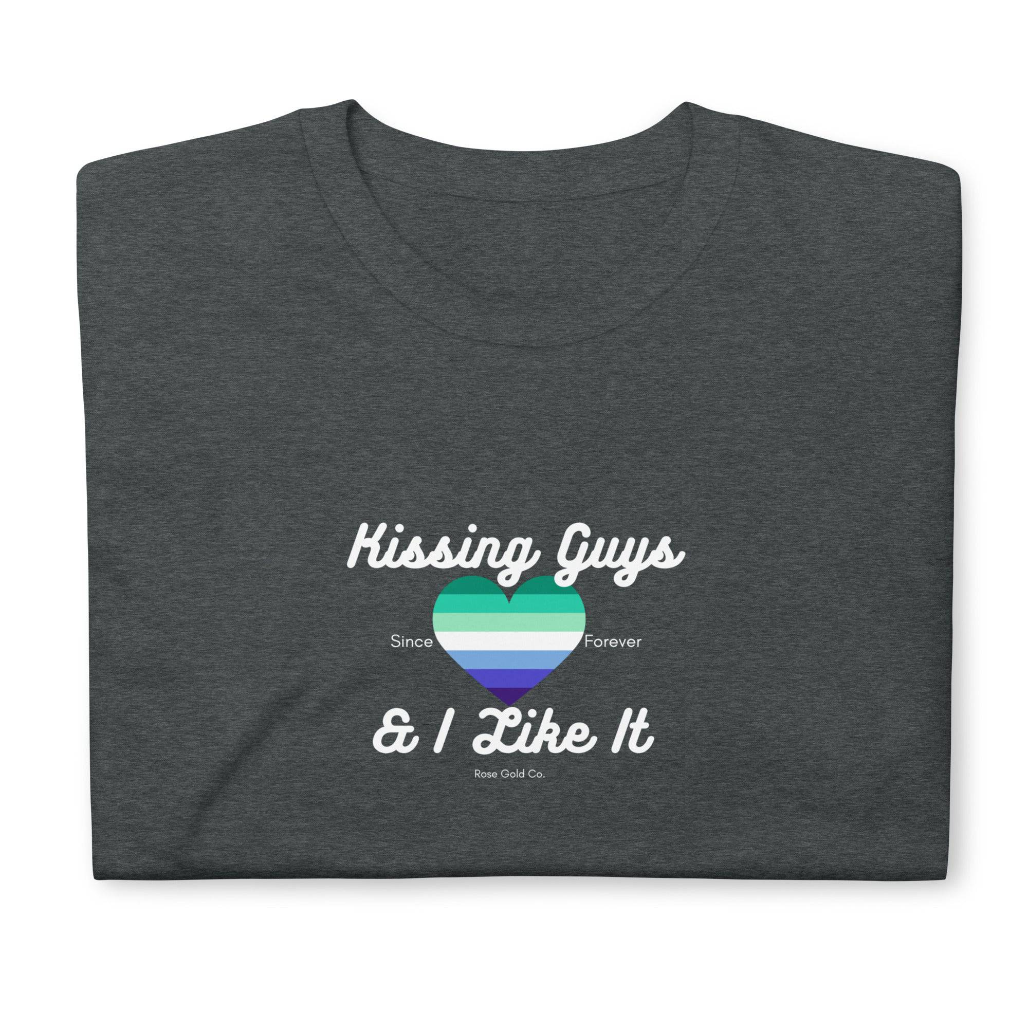 Kissing Guys MLM pride t-shirt, view 9 — Rose Gold Co